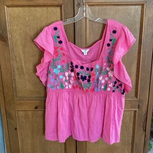 Crown & Ivy Plus Size 3X Embroidered Top Blouse - Pink NWT Linen Rayon Blend
